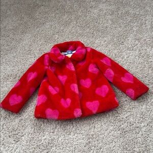 Mini Boden Red Jacket with Pink Heart Pattern